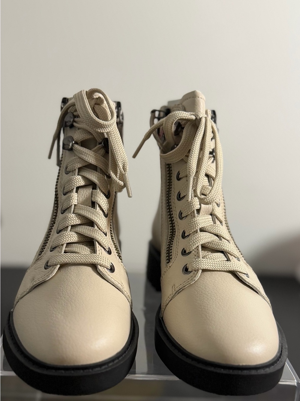 Paolo Cream Lace-Up Kids Combat Boots